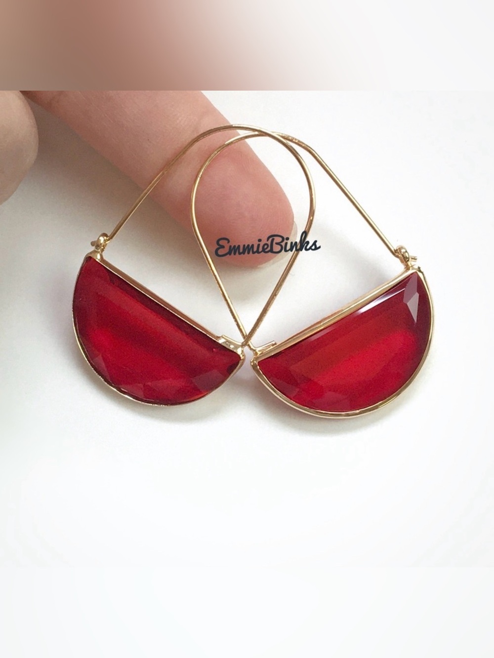 ✨3for$38 New Red Anthro Glass Crescent Hoop Earrings -Glass Dangle Earring Hoops - Picture 9 of 15